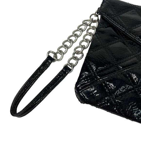 Express Quilted Patent Faux Leather Envelope Clutch Wristlet Bag Black Y2K NEW - Picture 4 of 7